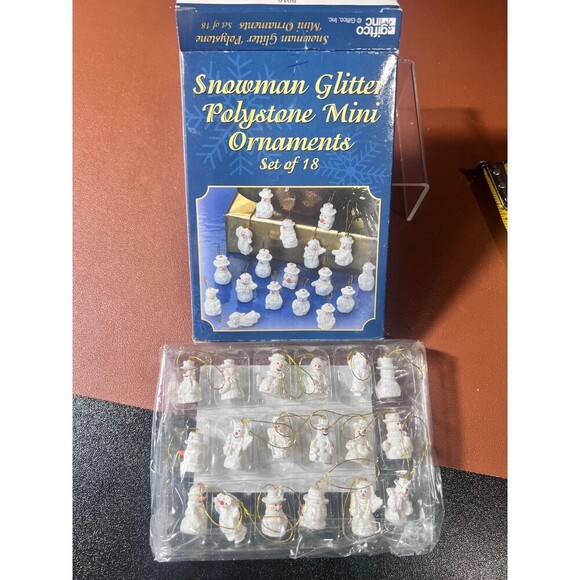 Snowman Glitter Mini Ornaments Polystone Glitter Poly Set of 18 - Picture 1 of 2